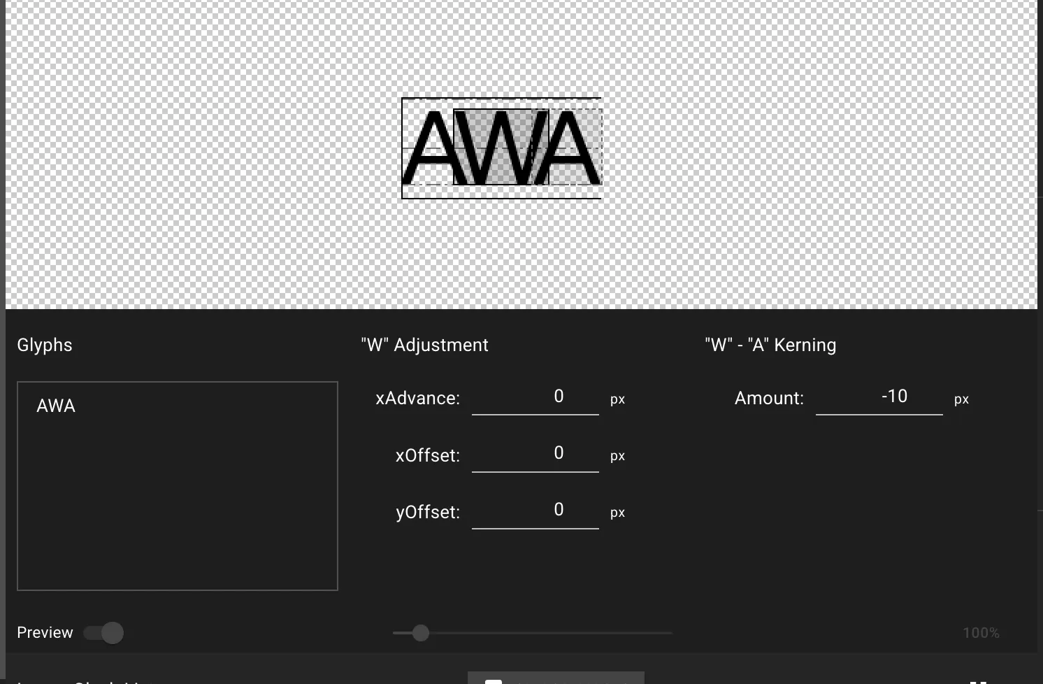 Adjusting the kerning value for the &#x27;WA&#x27; pair